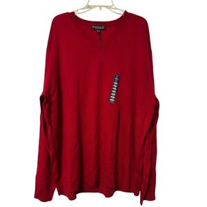 Hart Schaffner Marx Red Extra Fine Merino Wool V-Neck Sweater Mens 2XB NWT